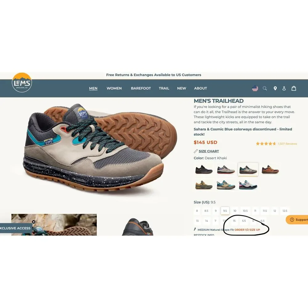 LEMS Trailhead Mens Hiking Sneaker 9 D Desert Khaki Outdoor Minimalist READ - Picture 11 of 12